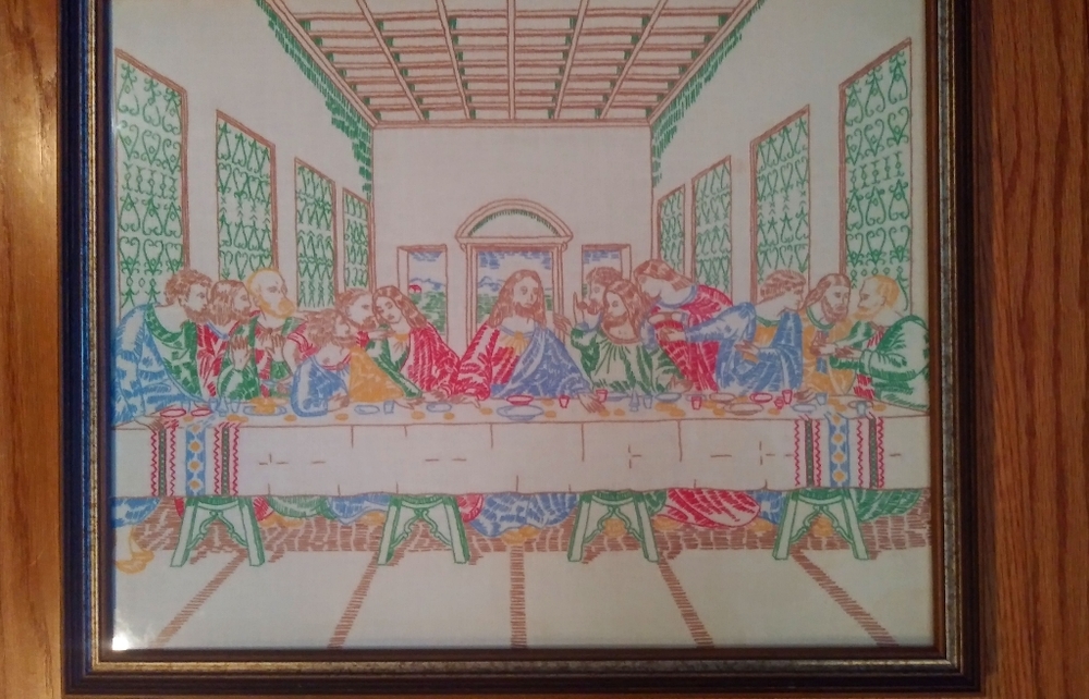 Beautiful Vintage Embroidered Last Supper Framed